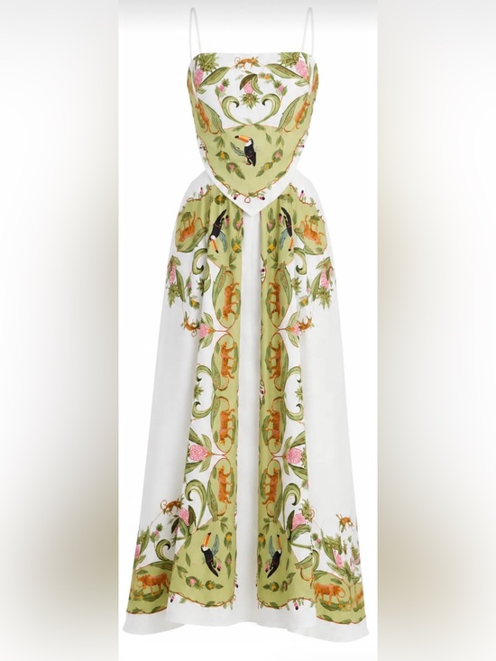 FARM Rio Dresses & Skirts - FARM Rio White Maxi Dress with Green Floral and Toucan Print